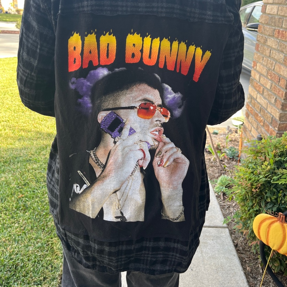 Bad Bunny Flannel Shirt upcycled size XLT  XL Tall